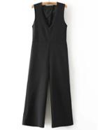 Shein Black V Neck Sleeveless Wide Leg Jumpsuit