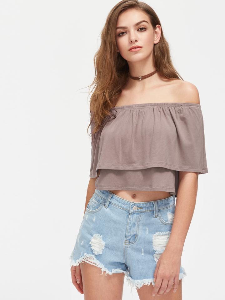 Shein Elasticized Bardot Neck Flounce Tee