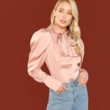 Shein Tie Neck Puff Sleeve Shirt