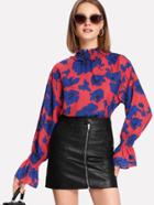 Shein Frill Neck Button Keyhole Back Florals Blouse