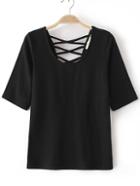 Shein Black Criss Cross V Back T-shirt