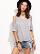 Shein Grey Open Shoulder Elbow Sleeve High Low T-shirt