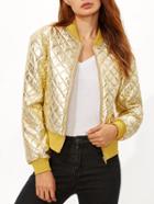 Shein Gold Ribbed Trim Quilted Padded Jacket