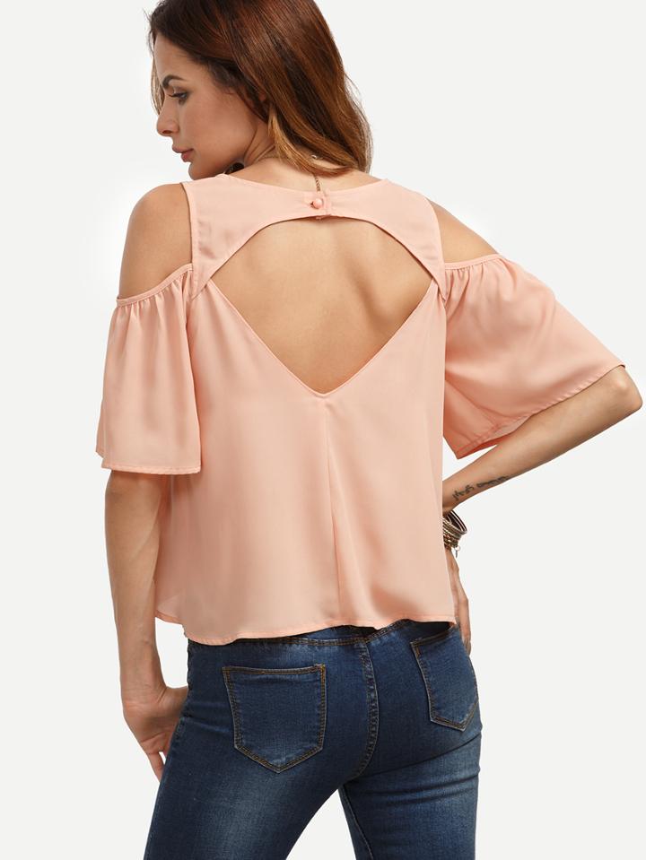 Shein Pink Cold Shoulder Cutout Blouse