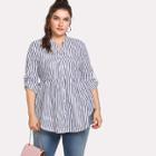 Shein Plus Rolled Sleeve Curved Hem Striped Shirt