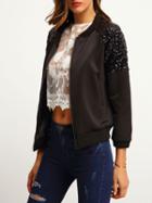 Shein Black Long Sleeve Sequined Pockets Jacket