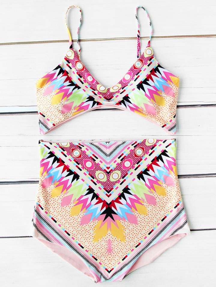 Shein Aztec Print High Waist Bikini Set