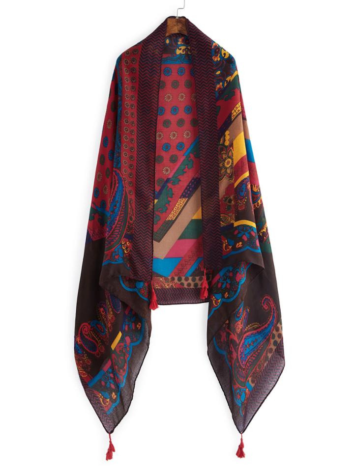 Shein Mixed Print Tassel Detail Scarf
