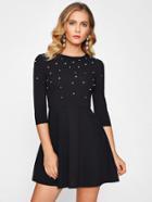 Shein Pearl Embellished Fit & Flare Dress