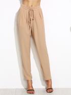 Shein Apricot Drawstring Waist Tapered Pants