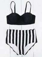 Shein Vertical Striped High Waist Bustier Bikini Set