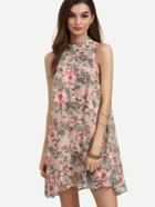 Shein Floral Print Mock Neck Chiffon Shift Dress