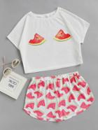 Shein Watermelon Print Top With Shorts