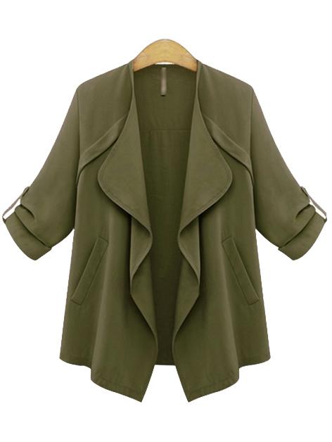 Shein Army Green Long Sleeve Drape Front Coat