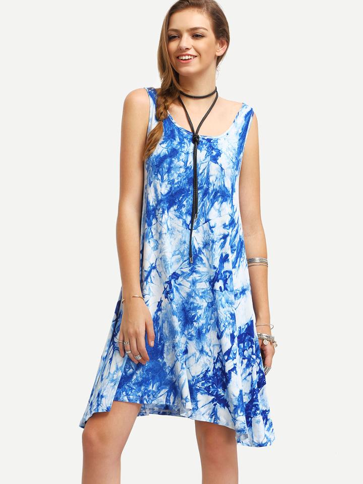 Shein Blue Sleeveless Ikat Print Shift Dress