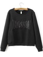 Shein Black Letter Embroidery Textured Sweatshirt