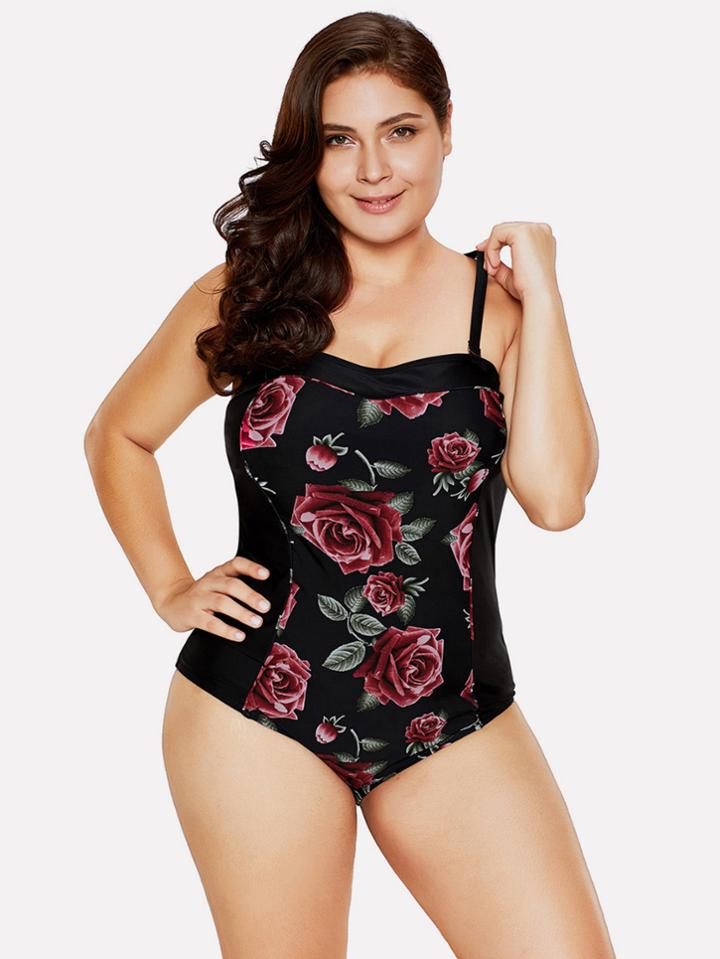 Shein Cross Back Flower Print Swimsuit
