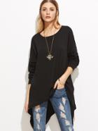Shein Black Drop Shoulder Button Back Asymmetric Sweatshirt