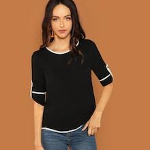 Shein Keyhole Back Contrast Binding Top