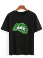 Shein Sequin Lip T-shirt - Black