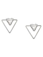 Shein Silver Hollow Triangle Rhinestone Stud Earrings