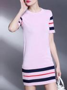 Shein Pink Color Block Striped Knit Dress