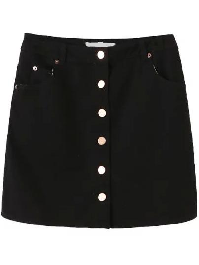 Shein Single Breasted A-line Black Skirt