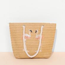 Shein Double Flamingo Pattern Straw Tote Bag