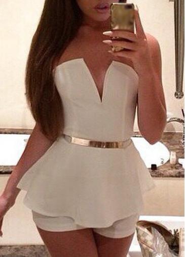 Rosewe Tube Pattern Solid White Mini Romper