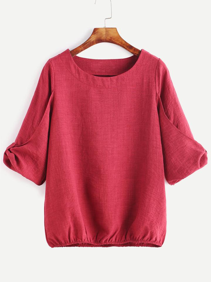 Shein Burgundy Layered Elbow Sleeve Blouse