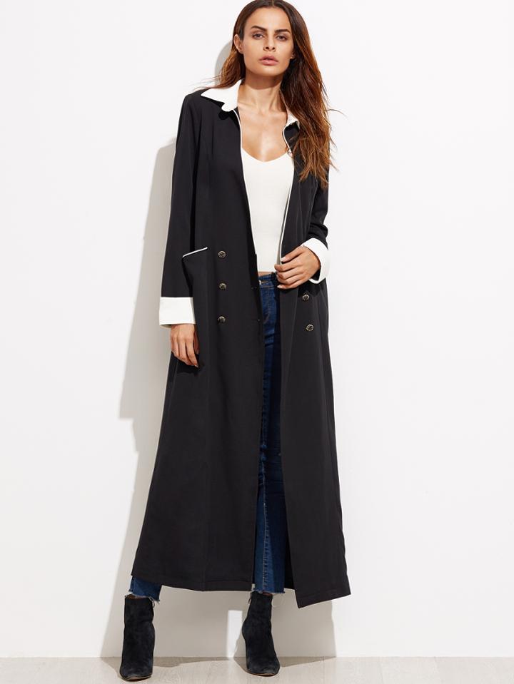 Shein Color Block Double Buttons Long Outerwear