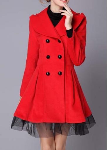 Rosewe Stunning Mesh Patchwork Turndown Collar Long Sleeve Coat