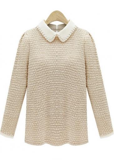 Rosewe Faux Pearl Decoration Turndown Collar Sweaters For Girls