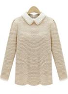 Rosewe Faux Pearl Decoration Turndown Collar Sweaters For Girls