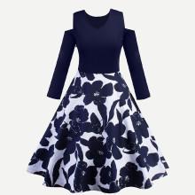 Shein Floral Print Cold Shoulder Flare Dress