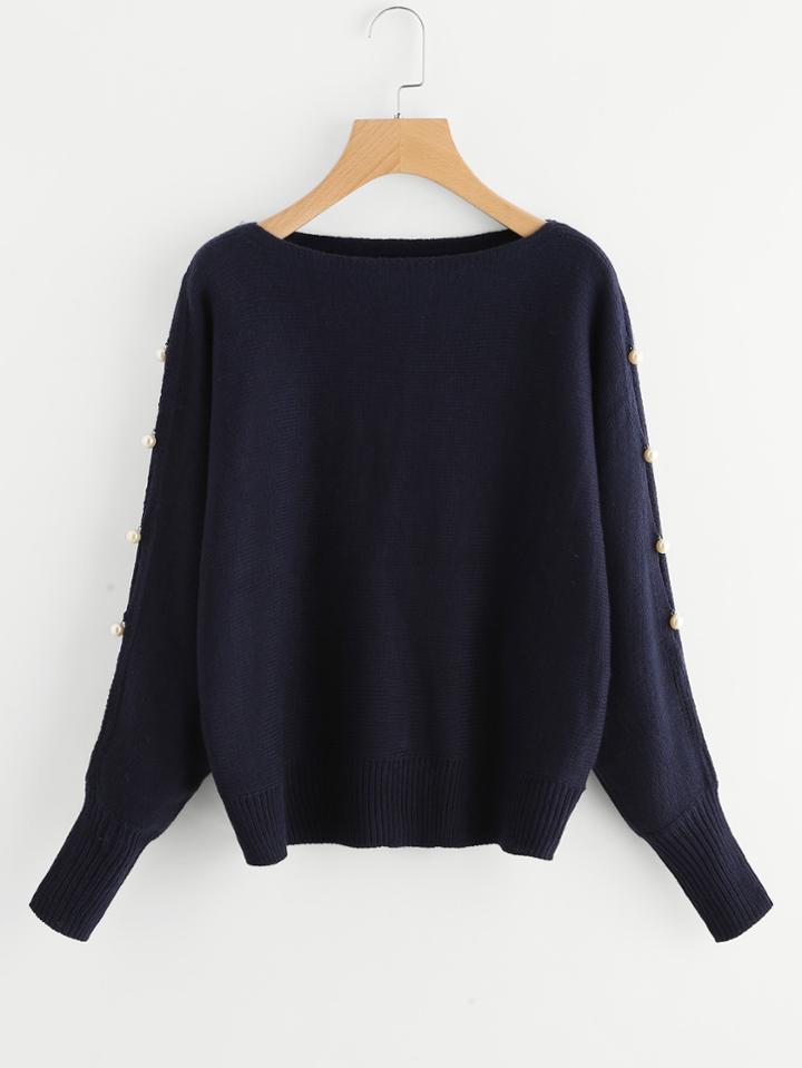 Shein Pearl Embellished Split Sleeve Jumper