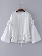 Shein Frill Detail Tied High Low Striped Blouse