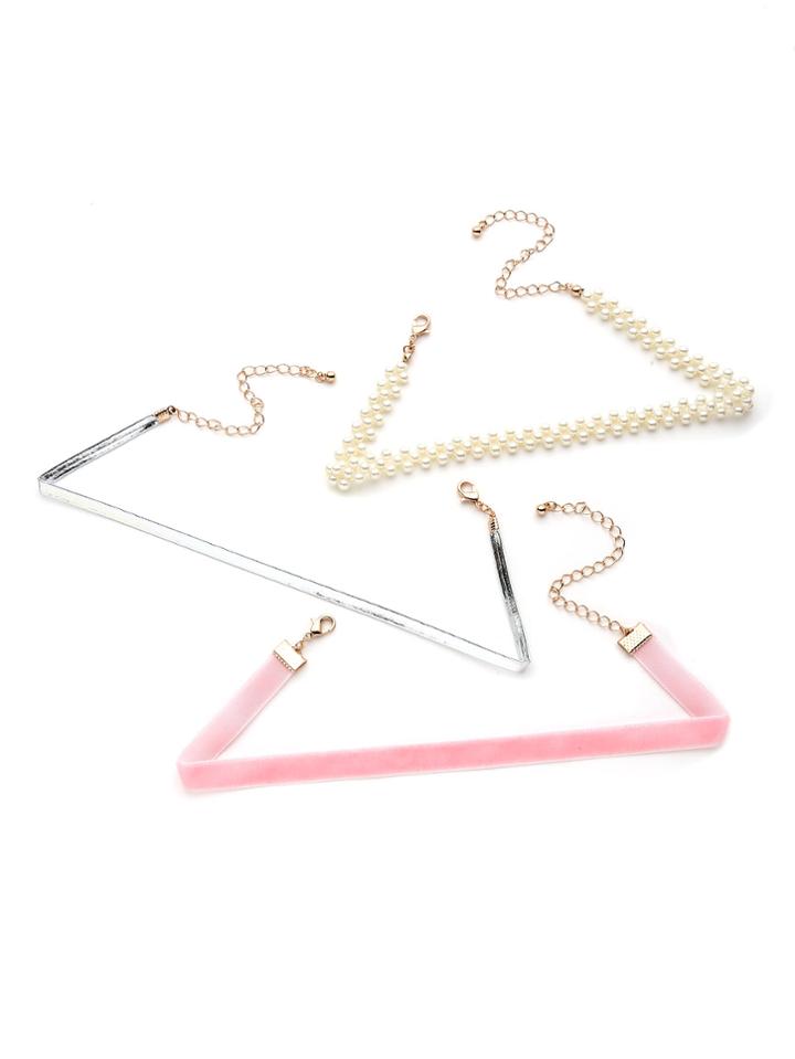 Shein Faux Pearl Embellished And Velvet Choker Set 3pcs
