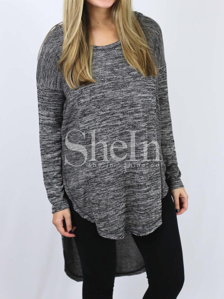 Shein Grey Round Neck High Low T-shirt