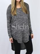 Shein Grey Round Neck High Low T-shirt