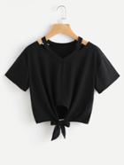 Shein Cut Out V Neckline Knot Front Tee