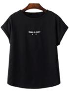 Shein Black Diamond Letter Printed T-shirt
