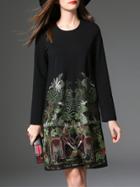 Shein Black Elephants Embroidered Shift Dress