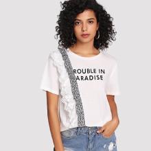 Shein Ruffle And Lace Embellished Letter Tee