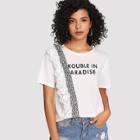 Shein Ruffle And Lace Embellished Letter Tee