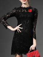 Shein Black Flower Eyelash Lace Shift Dress