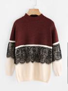 Shein Contrast Eyelash Lace Two Tone Ribbed Jumper