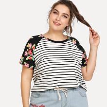 Shein Plus Contrast Raglan Sleeve Striped Tee