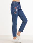 Shein Flower Embroidered Ankle Jeans
