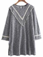 Shein Grey Long Sleeve Cuff Fringe Side Split Dress